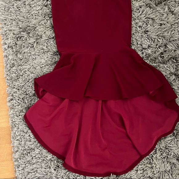 Red Ruffle Hi-Low Midi Bodycon Dress, XS - Picture 6 of 10